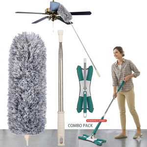 Smart Home Cleaning Combo: X-Shape Self-Wringing Mop & Extendable Microfiber Duster